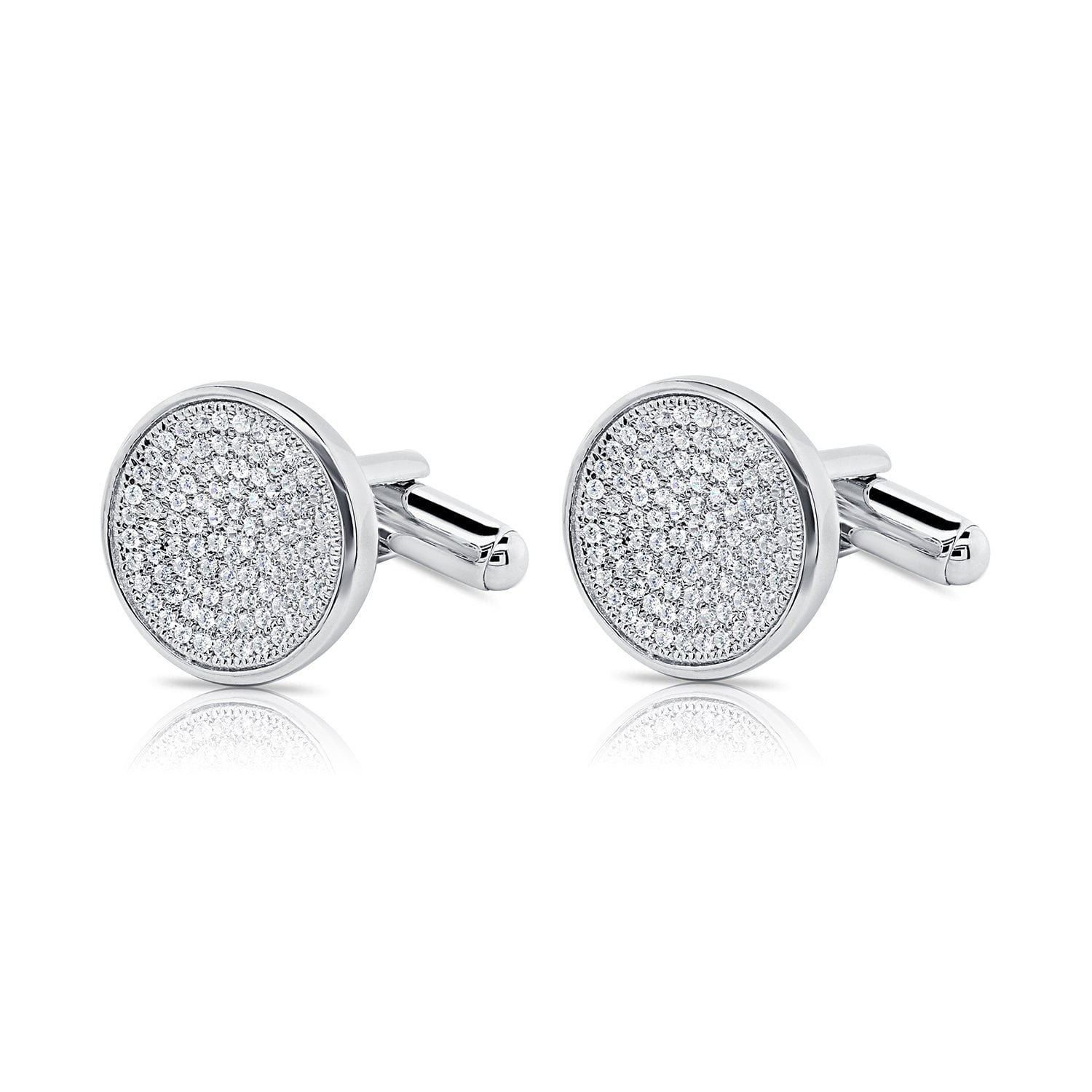 Tilo Jewelry Men's Classic Silver Cuff Links with CZ Stones