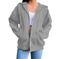 thumbnail image 3 of Shadoumai Zip Up Hoodie Women Long Sleeve Fall Winter Plus Size Plain Hooded Sweatshirts Trendy Casual Fashion Jacket With Pockets, 3 of 5