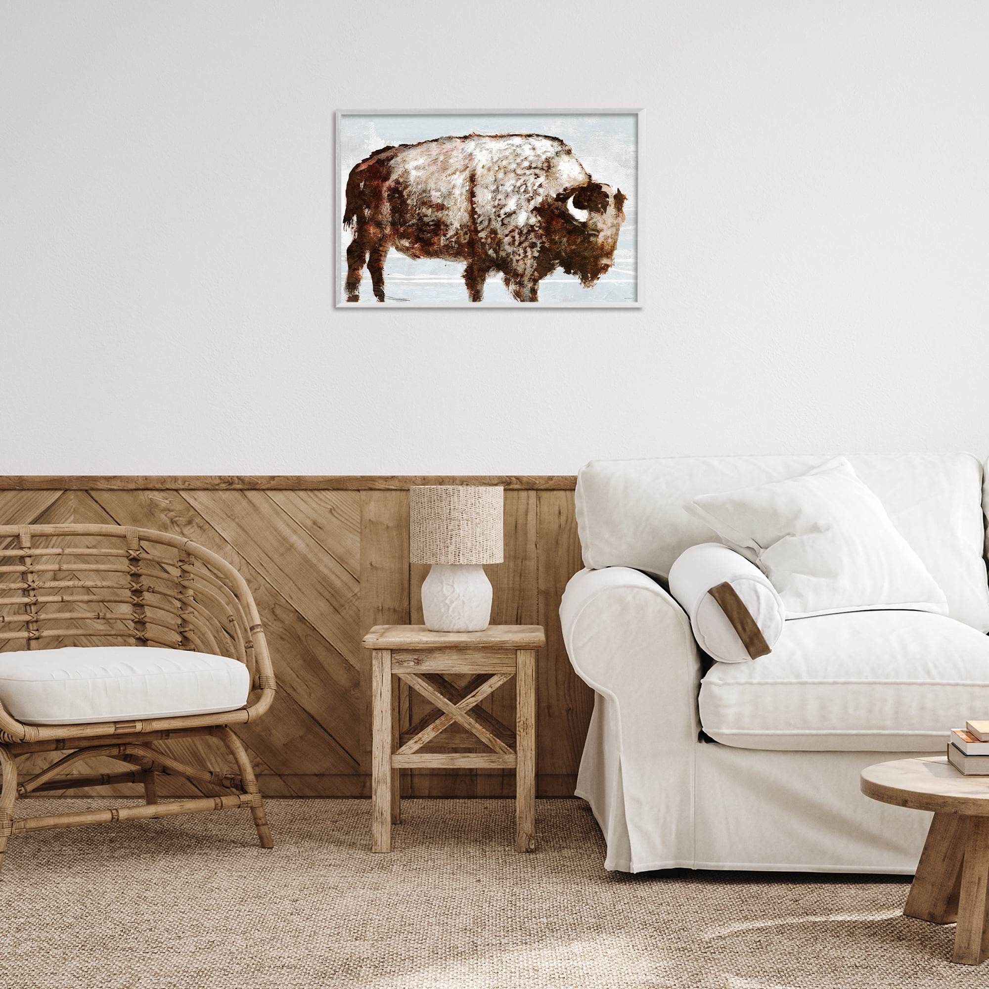 Stupell Industries Abstract Buffalo Impression Animals & Insects Painting White Framed Art Print Wall Art, 24 x 16