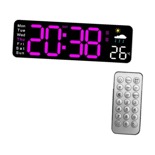 Reloj de pared LED Reloj de pared digital Reloj de decoración de pared moderno multifuncional Reloj de escritorio electrónico para dormitorio Estudio Negro y rosa rojo.