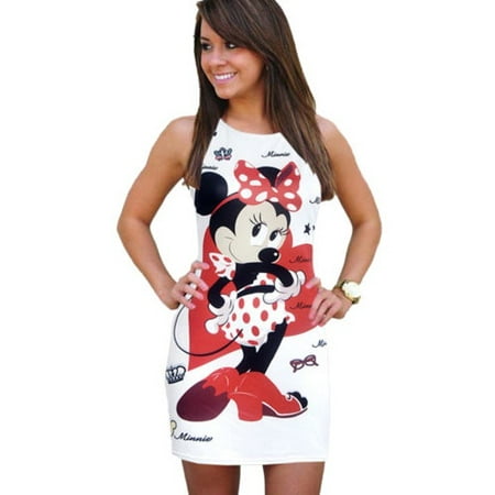 Sexy Women Summer Minnie Mouse Short Mini Dress Bodycon Party Evening Sundress Long