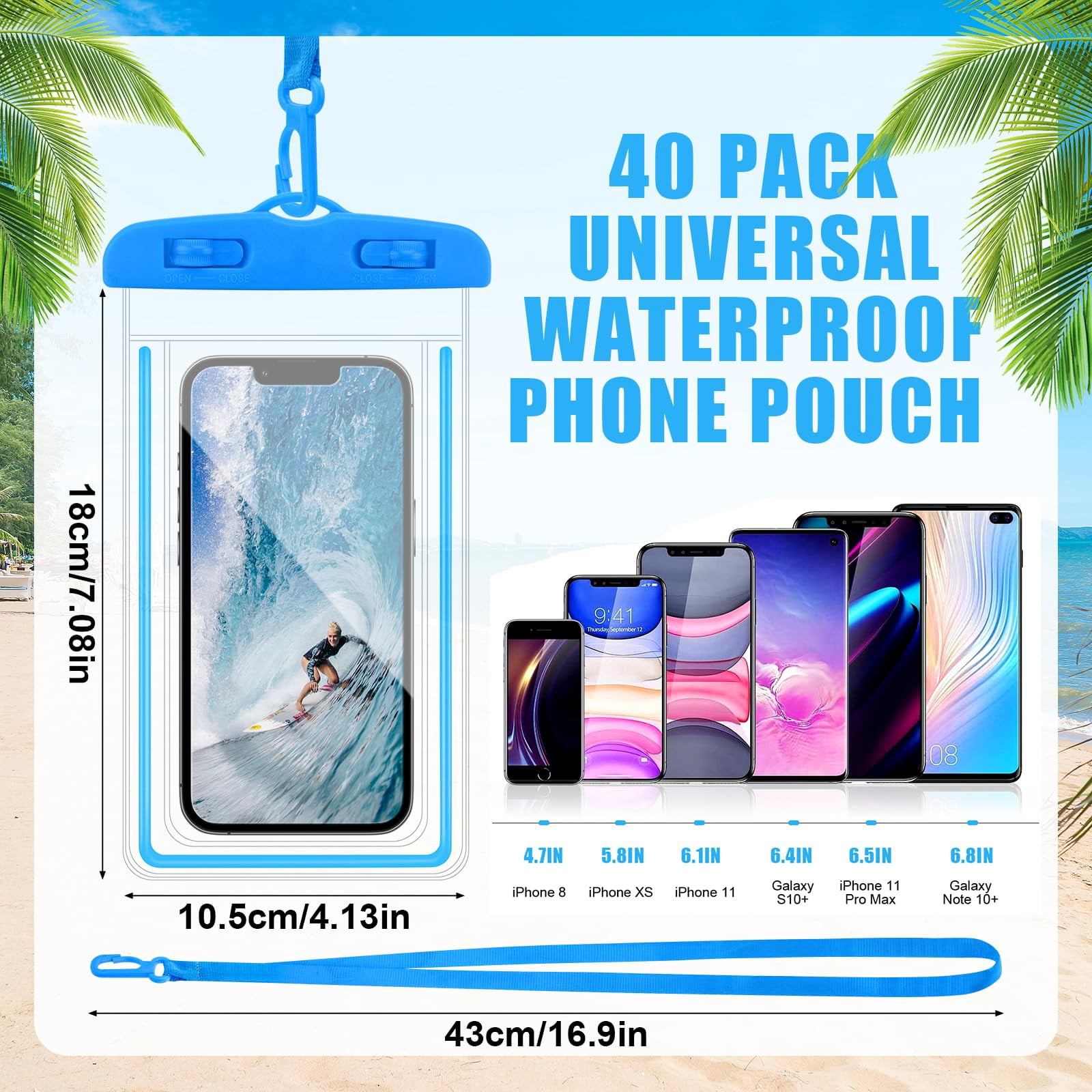 40 Pack Universal Waterproof Phone Pouch, Multicolor Waterproof Case Comp Compatible with iPhone 15 14 13 Pro Max XS Plus, Waterproof Phone Case Dry Bag with Phone Lanyard