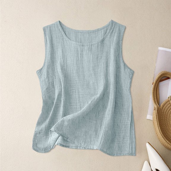 Ulitacool Women'S Tank Tops Loose Fit Sleeveless Tee Solid Color Summer Round Neck Basic Blouse Soft Wear 5Xl Light Blue