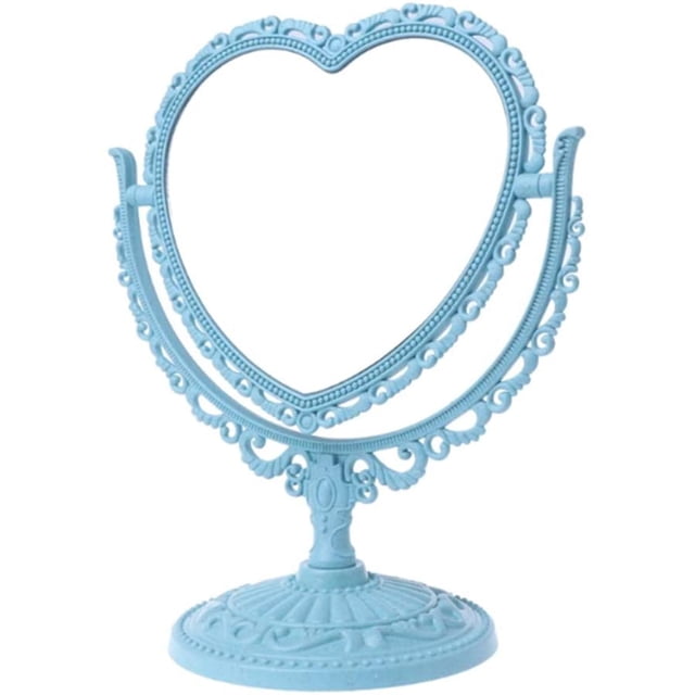 1 paquete de espejo de maquillaje con forma de corazón bonito y sencillo, espejo de tocador giratorio de doble cara de plástico, espejo ligero para baño y dormitorio Zhivalor CDWJ516-2