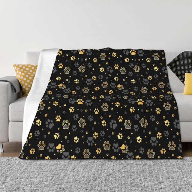 Fotbe Gold Dog Paw Manta de Franela con Estampado, Manta Ultrasuave para Cama, Sofá, Auto, Hipoalergénica y Antibolitas-80"x60"