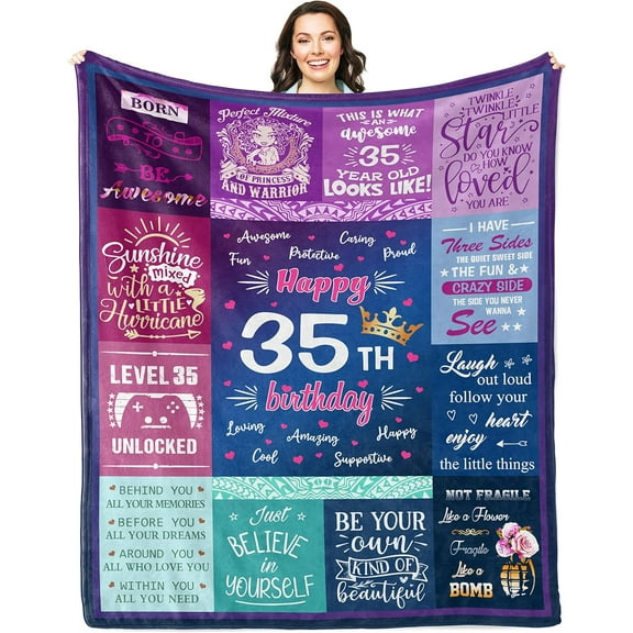 35th Birthday Gifts for Women Blankets 60"x50", 35th Birthday Decorations for Women/Men, Best Gifts for 35 Year Old Female Unique, Happy Birthday Decorations Sign, Gift Ideas for 35th Birthday