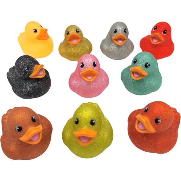 (12 Pack) Colorful Glitter Rubber Duckies (2") Assorted Neon Color Squeaky Ducks Ducky Duck