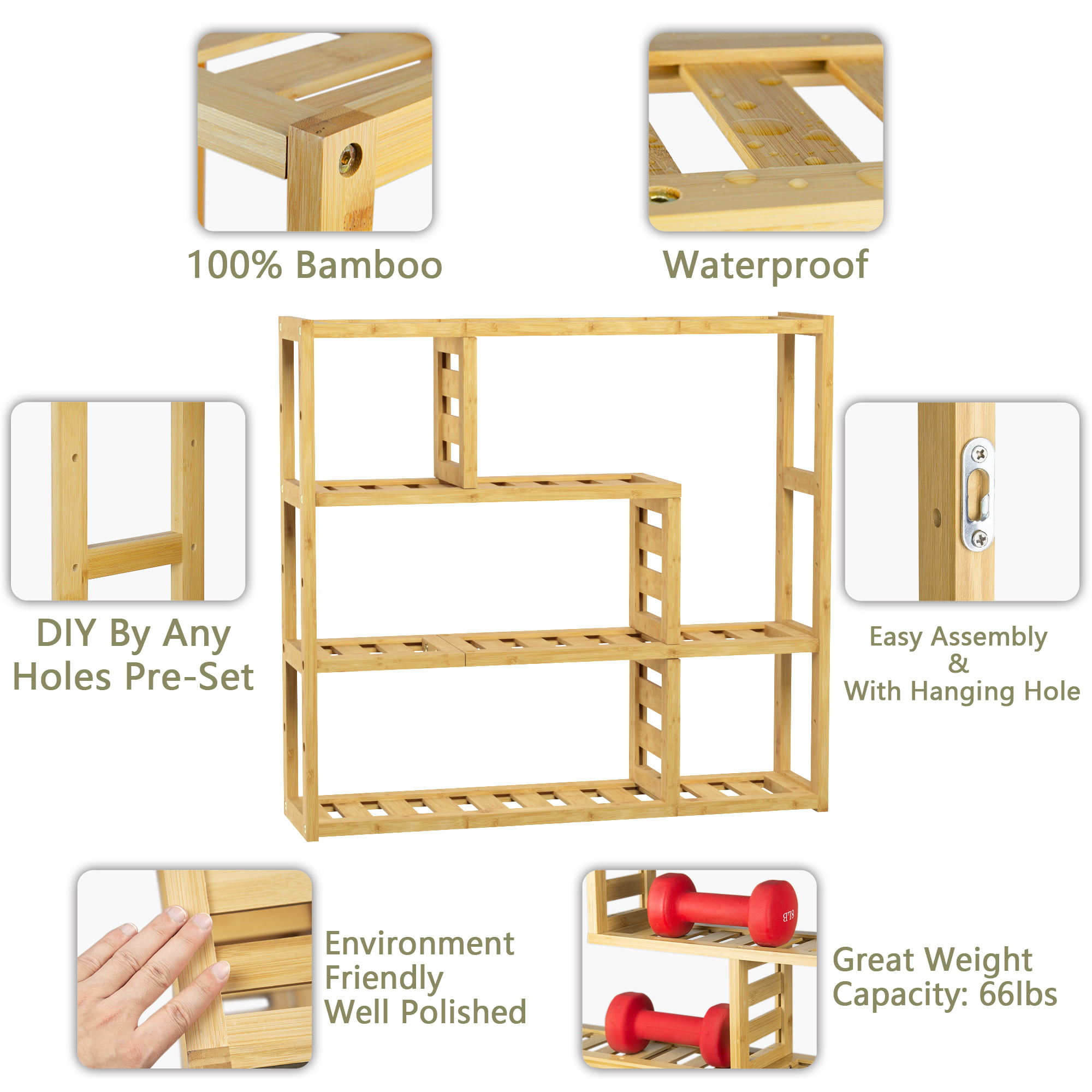 IOTXY Adjustable Multifunctional Shelving Unit - Small 3-Tier Bamboo  Freestanding Shelf, Bathroom Towel Storage Shelves, Kitchen Organizer,  Entryway