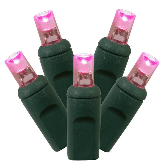 Vickerman 70 Pink Twinkle LED Light on Green Wire, 4" Spacing x 24' Long Light Strand.