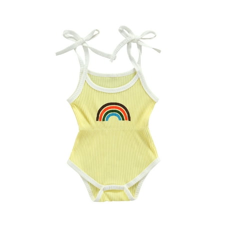 

Binpure Baby Camisole Romper with Elastic Waist Rainbow Pattern Print Cool Casual Style Summer Clothing