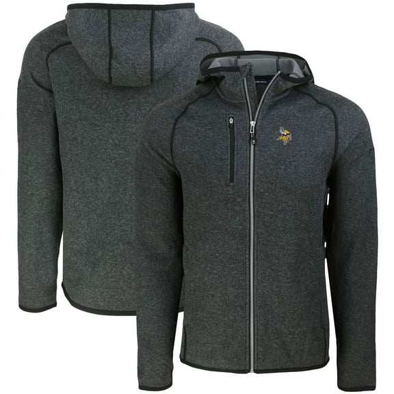 Men's Cutter & Buck Heather Charcoal Minnesota Vikings  Mainsail Full-Zip Hooded Jacket