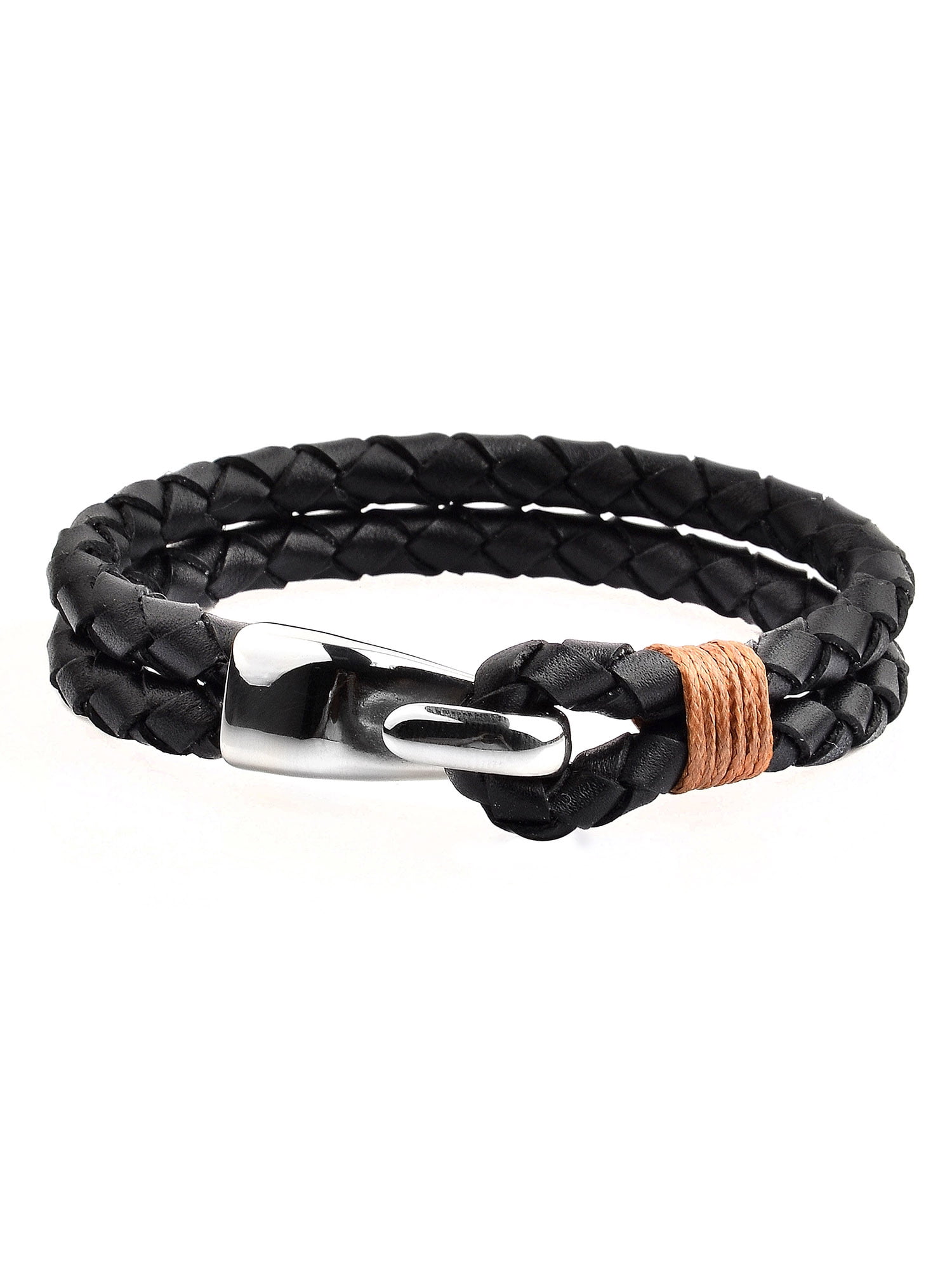 Coloured Braided Leather Triple Wrap Bracelet Wristband Stainless Steel Clasp 