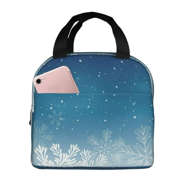 Easygdp Christmas Snowflakes Bolsa Térmica Premium - Tela Oxford Impermeable, Gran Capacidad, Bolsillo Frontal, Unisex para Trabajo, Escuela, Actividades al Aire Libre y Picnics
