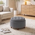 thumbnail image 4 of Darkgrey Round Ottoman with Storage and Reversible Tray, Upholstered Wood Footrest Coffee Table for Living Room, Bedroom, Entryway-25 Inch, 4 of 10