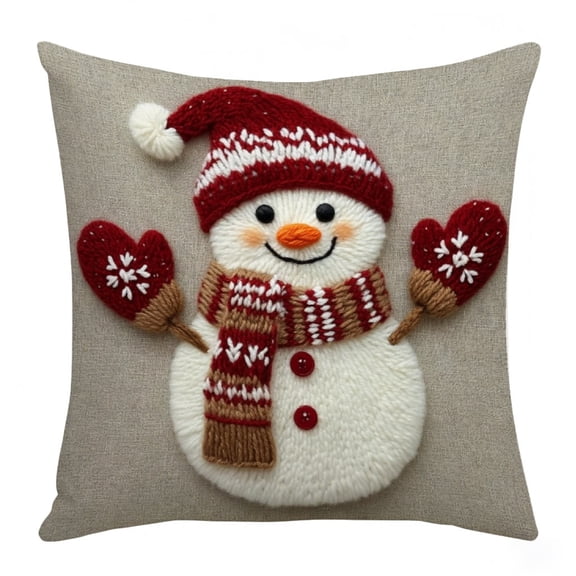 Christmas Printed Pillow Covers, 18x18 Inch Classic Tree Snowflake Elk Linen Cushion Case, Decorative Throw Pillow for Sofa Bed