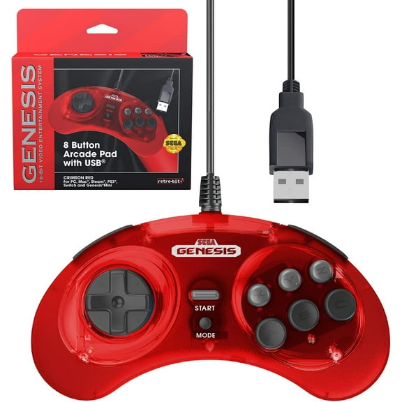 Genesis Crimson Red 8 Button Arcade Pad USB Controller [Retro-Bit]