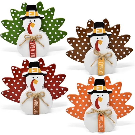 Gift Boutique 4 Pack Wooden Thanksgiving Turkey Table Decorations