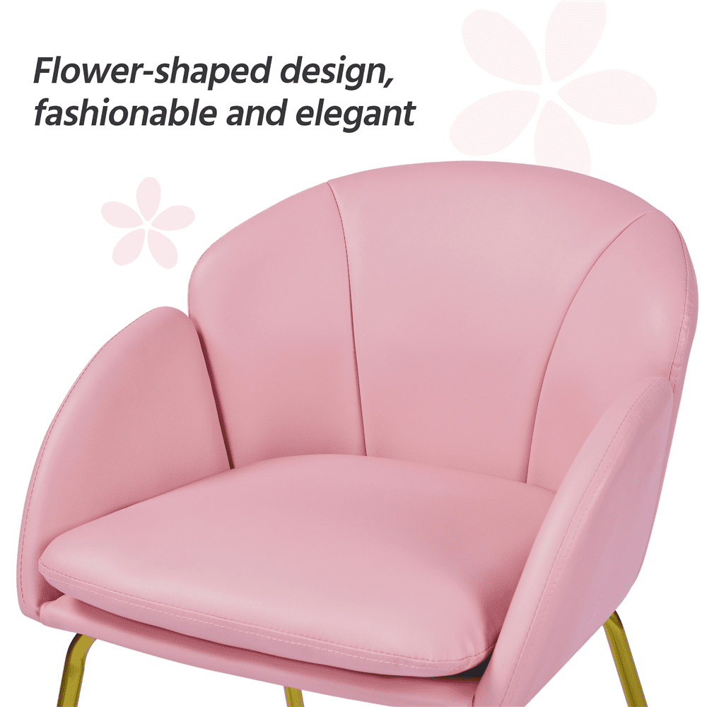 Alden Design Modern Faux Leather Accent Chair with Golden Metal Legs for Living Room, Simple Pink