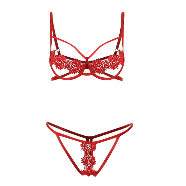 TTV hot,Lingerie Set for Women 2-Piece Lace Bra and Panty Exotic Hollow Bralette  High Waist Mesh Pajamas,Sleepwear/Red/Xx-Large : : Clothing, Shoes  & Accessories