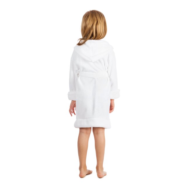 Elowel Boys Girls Hooded White Childrens Toddler Fleece Sleep Robe Size 8Y