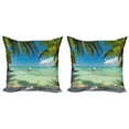 thumbnail image 1 of Ambesonne Tropical Throw Pillow Cover 2 Pack, Surreal Sea Palm Tree, 16", Fern Green Turquoise, 1 of 2