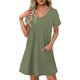 thumbnail image 1 of Vestido Corto de Verano de Moda de Color Sólido Vestido Casual de Cuello en V de Manga Corta, Desgaste Ligero de Poliéster para las Mujeres, Lavado de Manos, 1 of 7