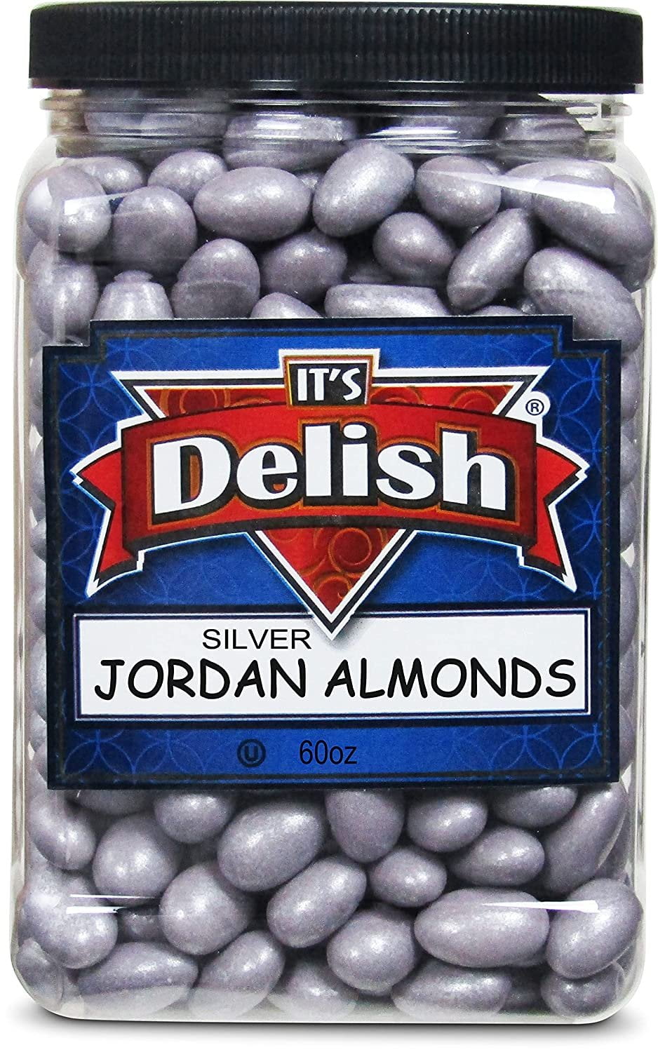 Silver Jordan Almonds by Its Delish, 3.75 lbs 60 Oz Jumbo Container  Candied Almond Nut with Sweet Hard Candy Coating - Bulk Wedding Favors and Party Buffets, Silver Theme Parties - Vegan & Kosher