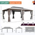thumbnail image 3 of Erommy  Hardtop Gazebo with Aluminum Frame and Double Roof, Permanent Outdoor Gazebo Includes Curtains&Netting for Patio Backyard 14'x20' - Wood Grain, 3 of 5