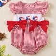 thumbnail image 4 of Rhuody Grenouillère pour Filles Combinaison Sans Manches Col Ras du Cou 4 Juillet Patriotique Combinaison de Ramper Drapeau Brodé Nœud Justaucorps Tenue Rétro Rouge 0-3 Mois, 4 of 9