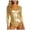 Gold, variant on QURATI Swimwear Women’S Metallic Long Sleeve Shiny U Neck Gymnastics Leotard Dancewear Swimsuit Black L