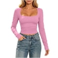 thumbnail image 2 of tarylea Womens Tops Long Sleeve Square Neck Fitted Crop Tops Casual Fall Comfy Solid Color Trendy Cite T-Shirts, 2 of 7
