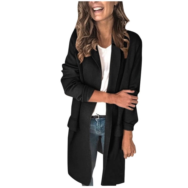 Ladies Workoffice Blazer Solid Color Fitted Suit Single Breasted Blouse Button Down Fashion Jacket Lapel Notched Elegant Cardigan Mid Length Leisure Outwear