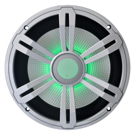Pyle 8” Slim Marine Subwoofer - 300W 4 Ohm Waterproof Car Component Speaker System  Low Profile PP Cone w/ Rubber Edge  30 Oz Magnet 1.5  Voice Coil  RGB Lights  For Boat Truck Mobile Vehicle (White)