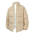 thumbnail image 2 of yuCgh Men's Stand Collar Puffer Jacket, Long Sleeve Zip Up Cotton Coat, Thickened Warm Loose Fit for Winter Casual & Outdoor Protection,Khaki,M, 2 of 5