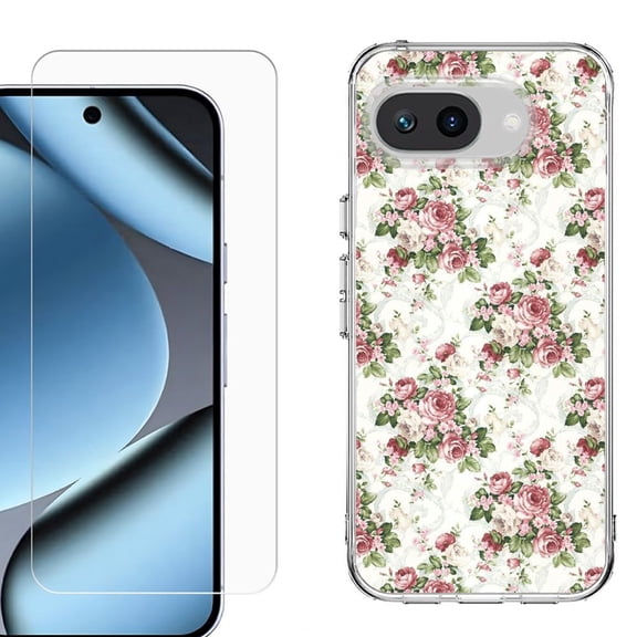ShockProof Phone Case for Google Pixel 10a, with Screen Protector, by OneToughShield - Floral/Rose