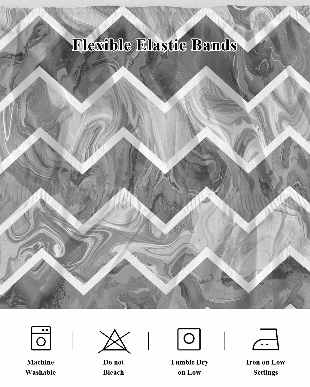 Grey Marble Wrap Around Bed Skirts for Queen Bed 16" Drop,Bed Skirt with Adjustable Elastic Belt Dust Ruffle Bed Valance for Bedroom Hotel Modern Abstract Art Aesthetics Geometric Bed Frame Cover