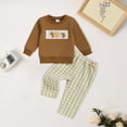 thumbnail image 2 of Gibobby Baby Boy Thanksgiving Outfit Letter Embroidery Long Sleeve Sweatshirt Elastic Pants 2 Piece Clothes for Toddler(Brown,6-12 Months), 2 of 5