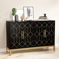 thumbnail image 3 of HLR 48" Modern Wood Credenzas & Sideboards with Gold Trim, Storage Cabinet with 4 Doors, Black, 3 of 8