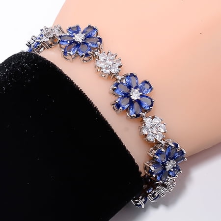 Tanzanite, CZ 925 Sterling Silver Adjustable Tennis Bracelet 7-8" B132625, Tanzanite Bracelet, Vivid Blue Bracelet, Pear Bracelet