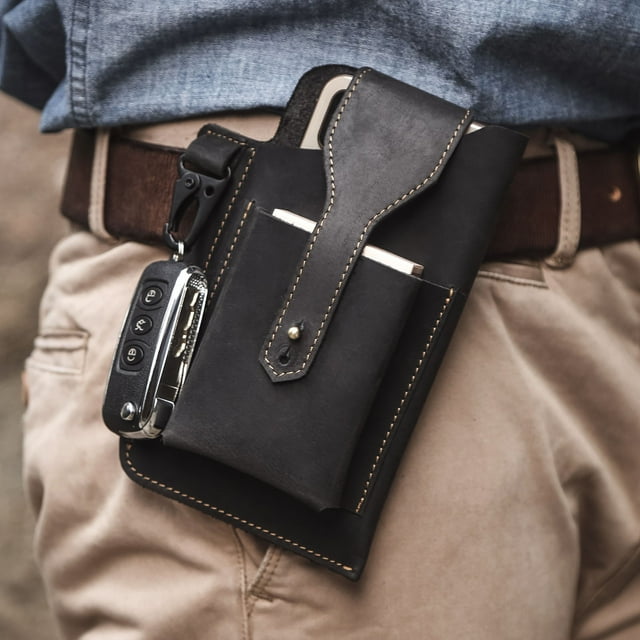 Openpig Leather Phone Pouch, Belt Holder, Universal Smart Phone Leather Belt Pouch for Men
