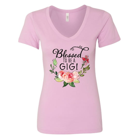 Inktastic Blessed to Be a Gigi with Pink Flowers Women's V-Neck T-Shirt