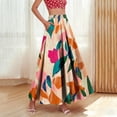 thumbnail image 1 of TaTaai Women's High Waist Boho Printed Maxi Skirt Elastic Waist A-Line Long Skirt with Ruffle Hem Pockets for Casual Daily Beach Vacation Gift, 1 of 9