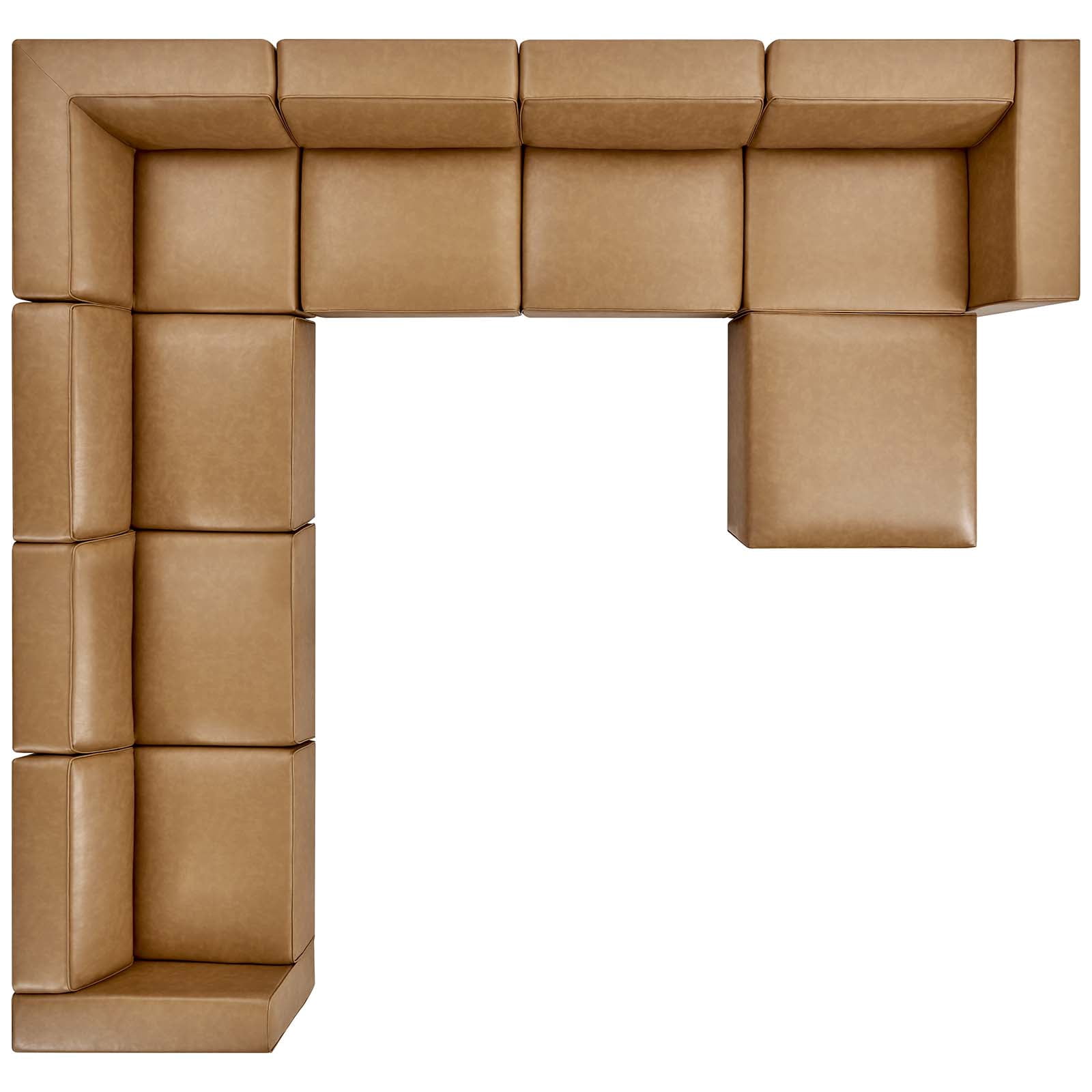 Modway Mingle Modern Faux Leather Sectional Sofa Set with Ottoman in Tan