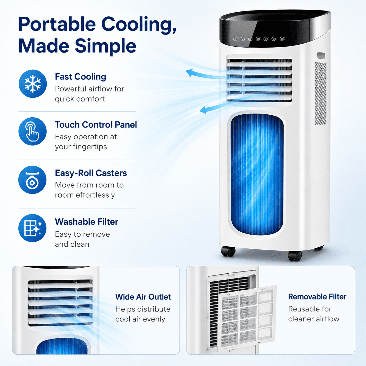12000 BTU Portable Air Conditioner, 3-in-1 AC Unit with Dehumidifier & Fan, Remote Control, 24-Hour Timer, Portable Room Air Conditioner for Home Office Dorm