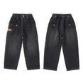 thumbnail image 5 of WMQPNNS Boys Jeans Kids Fashion Boys Baggy Jeans Size 16 Baggy Elastic Waist Straight Leg Skater Denim Pants Casual Loose Streetwear with Pockets(C-Grey, Size 11-12 Years), 5 of 8