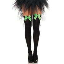 Leg Avenue Womens Satin Bow Accent Thigh Highs, Black/Neon Green, One Size