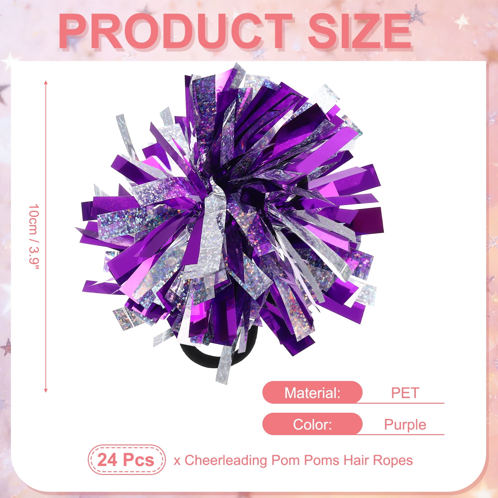 Uxcell 24 Pcs Cheerleading Pom Poms Hair Ropes for Basketball Game,Outdoor Activities, Purple