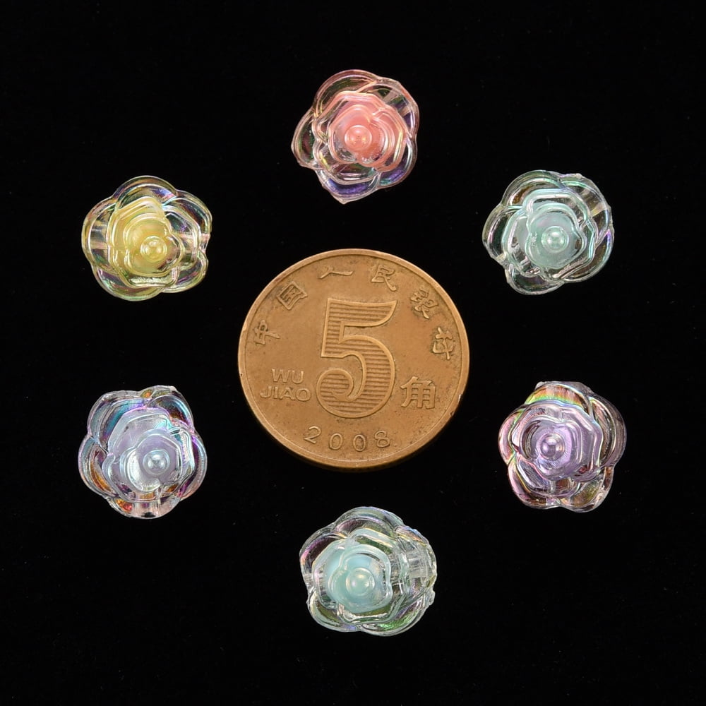 Transparent Acrylic Beads Bead in Bead AB Color Flower Mixed Color 11.5x11x10.5mm Hole: 2mm about 826pcs/500g