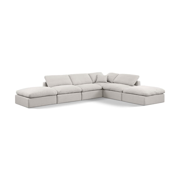 Meridian Furniture Indulge 140" Linen Fabric U-Shaped Modular Sectional in Cream