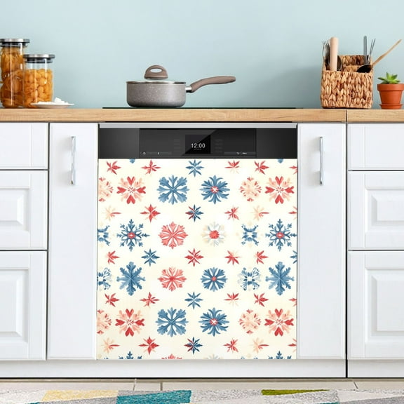 Dishwasher Magnet Cover Magnetic Fridge Door Cover Home Kitchen Decor Red Blue Snowflakes 23"x 26"
